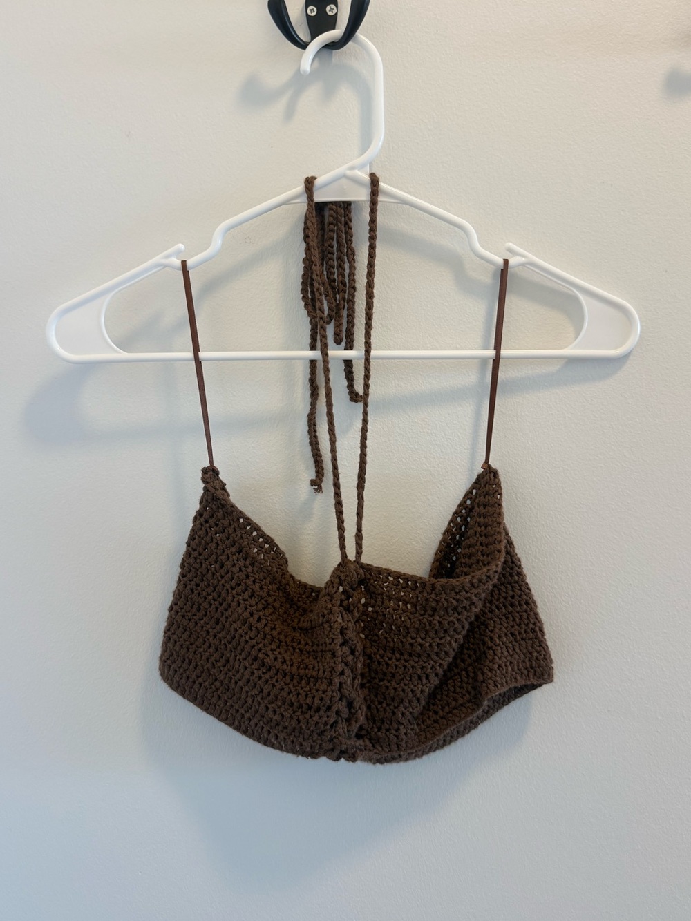 TIC TOC Brown Lace Up Crochet Halter Crop Top - Women’s Small